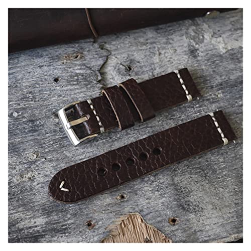 NLNKDTDPAK Handgemachte Vintage Lederarmbanduhr-Uhr-Armband-Zubehör-Armband 20mm 22mm 24mm blau/dunkelrotes Uhrband for Männer(Red,24mm) von NLNKDTDPAK