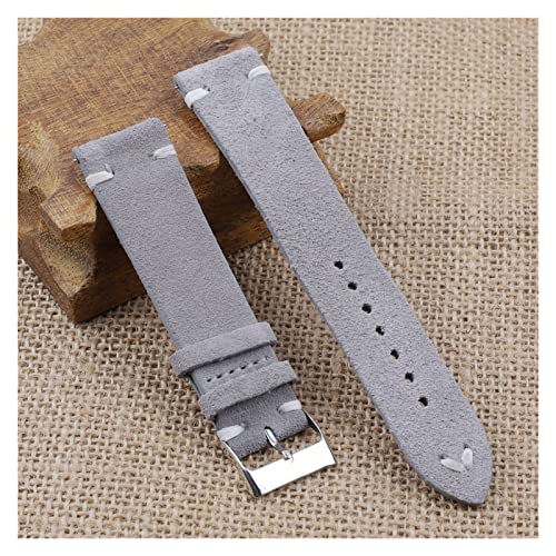 NLNKDTDPAK Handgemachtes Lederkomfort graues Armband 18mm 20mm 22mm 24mm Edelstahlschnalle Ersatzgurt for jedes Uhren(White line,22mm) von NLNKDTDPAK