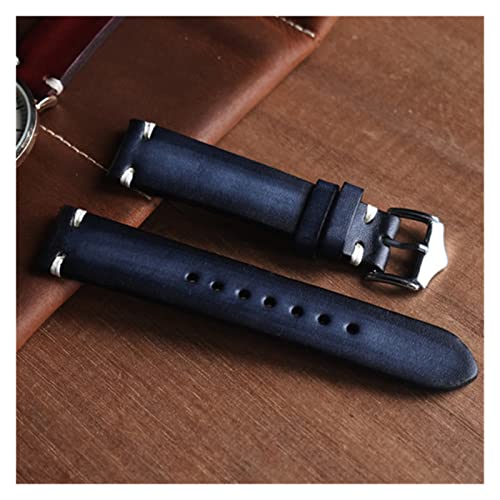 NLNKDTDPAK Handgemachtes Vintage Armband Leder Uhrenarmband Rot/Schwarz/Blau Ersatz Bandschnalle 20mm(Black) von NLNKDTDPAK