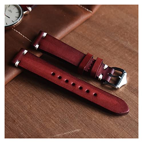 NLNKDTDPAK Handgemachtes Vintage Armband Leder Uhrenarmband Rot/Schwarz/Blau Ersatz Bandschnalle 20mm(Red) von NLNKDTDPAK