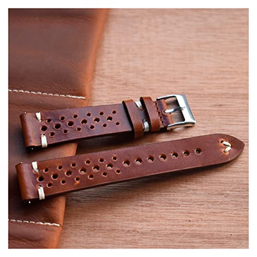 NLNKDTDPAK Handgemachtes Vintage Lederarmbanduhr-Uhr-Armband-Zubehör-Armband 18mm 20mm 22mm 24mm dunkelrotes weißes schwarzes drahtarmband(Red brown wh-wire,18mm) von NLNKDTDPAK