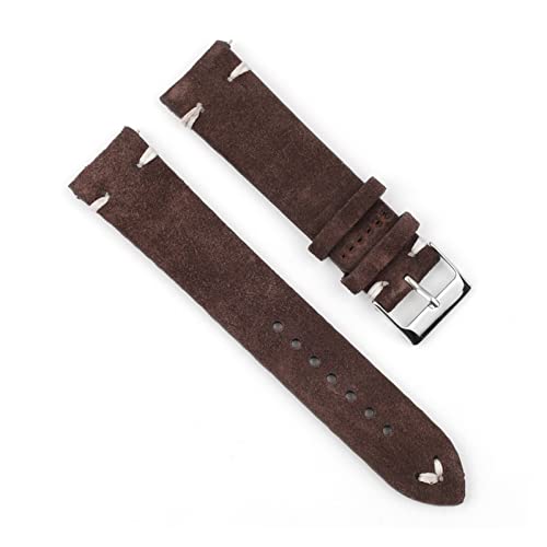 NLNKDTDPAK Handgemachtes braunes Lederband Komfort 18mm 20mm 22mm 24mm Unisex Armbandband(Coffee-white line,18mm) von NLNKDTDPAK