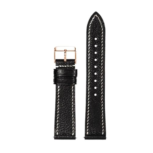 NLNKDTDPAK Handgenähtes Uhrenarmband, 18, 19, 20, 21, 22 mm, braun und schwarz, weiches Armband mit Kopfschicht, Retro-Halbfalt-Armband ohne Sandwich(Brack Gold buckle,18mm) von NLNKDTDPAK