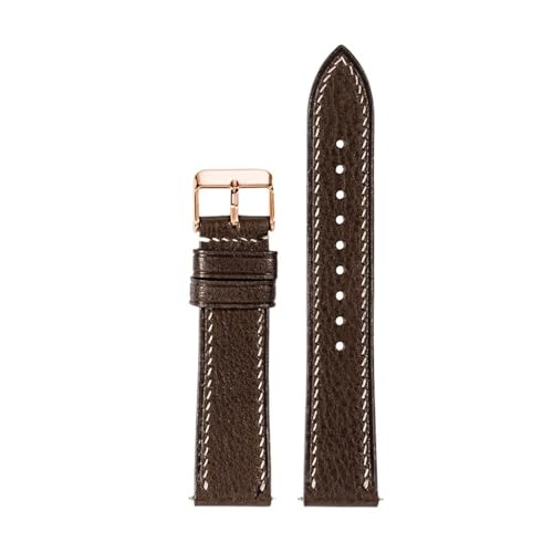 NLNKDTDPAK Handgenähtes Uhrenarmband, 18, 19, 20, 21, 22 mm, braun und schwarz, weiches Armband mit Kopfschicht, Retro-Halbfalt-Armband ohne Sandwich(Brown Gold buckle,22mm) von NLNKDTDPAK