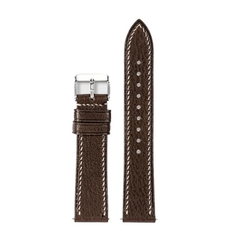 NLNKDTDPAK Handgenähtes Uhrenarmband, 18, 19, 20, 21, 22 mm, braun und schwarz, weiches Armband mit Kopfschicht, Retro-Halbfalt-Armband ohne Sandwich(Brown Silver Buckle,21mm) von NLNKDTDPAK