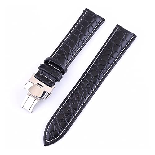 NLNKDTDPAK Herren- und Damen Lederarmband 18mm 20mm 22mm 24mm Schmetterling Schnalle Lederarmband(Black-White Line,22mm) von NLNKDTDPAK