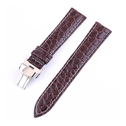 NLNKDTDPAK Herren- und Damen Lederarmband 18mm 20mm 22mm 24mm Schmetterling Schnalle Lederarmband(Brown-White Line,20mm) von NLNKDTDPAK