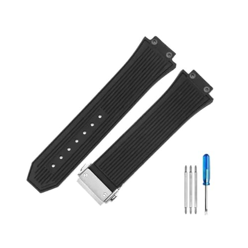 NLNKDTDPAK Hochwertige Silikon-Uhrenarmbänder mit horizontalem Streifen-Design, passend for Hublot, passend for Uhrenzubehör der Yubo Big Bang-Serie, 27 x 17 mm(Black-Steel-Z2) von NLNKDTDPAK