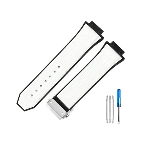 NLNKDTDPAK Hochwertige Silikon-Uhrenarmbänder mit horizontalem Streifen-Design, passend for Hublot, passend for Uhrenzubehör der Yubo Big Bang-Serie, 27 x 17 mm(White-Steel-Z2) von NLNKDTDPAK