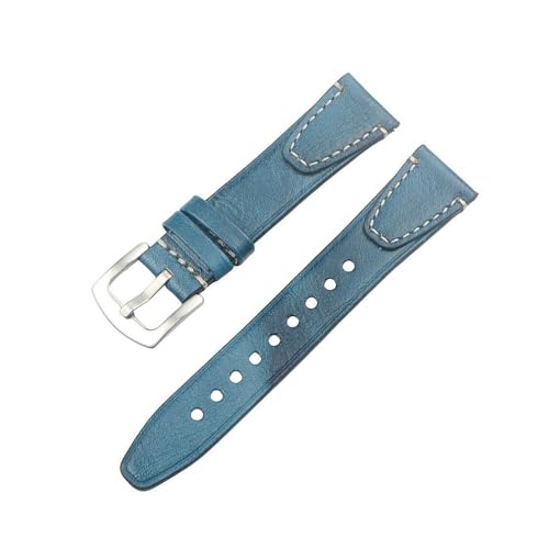 NLNKDTDPAK Hochwertiges, handgefertigtes Vintage-Uhrenarmband, 18 mm, 20 mm, 22 mm, Schnellverschluss-Uhrenarmband-Zubehör mit silber-schwarzer Schnalle(Blue silver buckle,20mm) von NLNKDTDPAK
