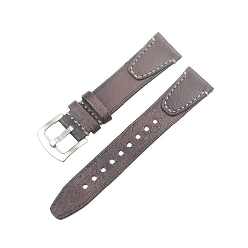 NLNKDTDPAK Hochwertiges, handgefertigtes Vintage-Uhrenarmband, 18 mm, 20 mm, 22 mm, Schnellverschluss-Uhrenarmband-Zubehör mit silber-schwarzer Schnalle(Coffee silver buckle,20mm) von NLNKDTDPAK