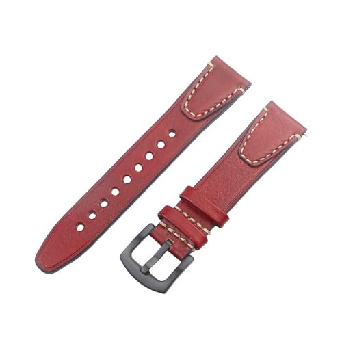 NLNKDTDPAK Hochwertiges, handgefertigtes Vintage-Uhrenarmband, 18 mm, 20 mm, 22 mm, Schnellverschluss-Uhrenarmband-Zubehör mit silber-schwarzer Schnalle(Red black buckle,18mm) von NLNKDTDPAK