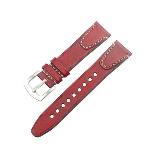 NLNKDTDPAK Hochwertiges, handgefertigtes Vintage-Uhrenarmband, 18 mm, 20 mm, 22 mm, Schnellverschluss-Uhrenarmband-Zubehör mit silber-schwarzer Schnalle(Red silver buckle,18mm) von NLNKDTDPAK