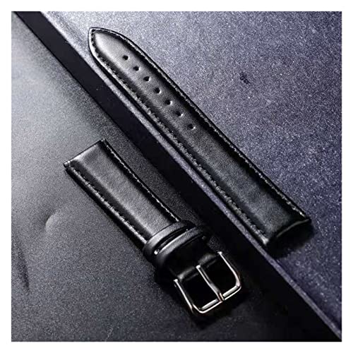 NLNKDTDPAK Leder Armband Weiche Material Uhrenarmband Handgelenkband 16mm 18mm 20mm 22mm 24mm mit Silber Edelstahlschnalle(Black,20mm) von NLNKDTDPAK