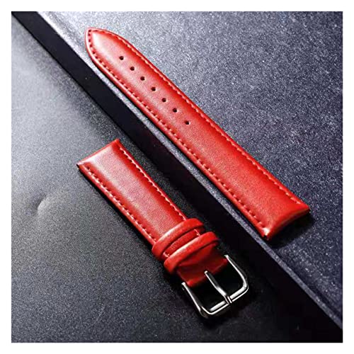 NLNKDTDPAK Leder Armband Weiche Material Uhrenarmband Handgelenkband 16mm 18mm 20mm 22mm 24mm mit Silber Edelstahlschnalle(Red,24mm) von NLNKDTDPAK