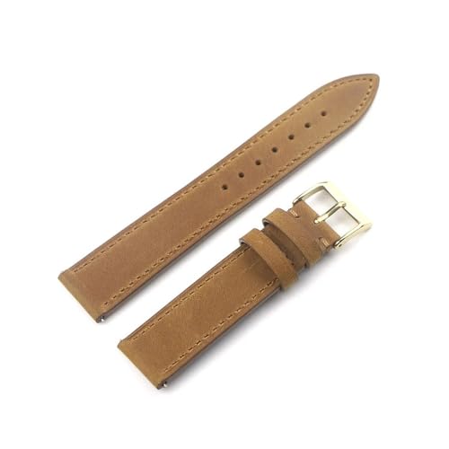 NLNKDTDPAK Leder-Uhrenarmband, 18 mm, 19 mm, 20 mm, 22 mm, Schnellverschluss, Vintage-Uhrenarmband, Armband(Brown gold buckle,19mm) von NLNKDTDPAK