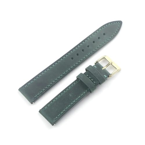 NLNKDTDPAK Leder-Uhrenarmband, 18 mm, 19 mm, 20 mm, 22 mm, Schnellverschluss, Vintage-Uhrenarmband, Armband(Green gold buckle,22mm) von NLNKDTDPAK