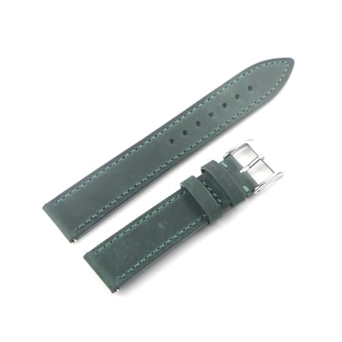 NLNKDTDPAK Leder-Uhrenarmband, 18 mm, 19 mm, 20 mm, 22 mm, Schnellverschluss, Vintage-Uhrenarmband, Armband(Green silver buckle,18mm) von NLNKDTDPAK