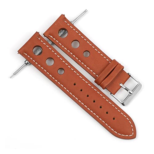 NLNKDTDPAK Leder Uhrenarmband Riemen 18mm 20mm 22mm 24mm Schwarz Braun Kaffeearmband for Männer Watch Zubehör(Yellow Brown-WH Wire,24mm) von NLNKDTDPAK