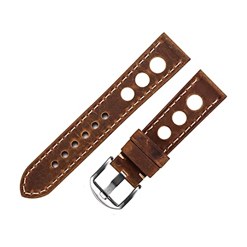 NLNKDTDPAK Leder Uhrenband Drei Löcher Atmungsaktive weiche Uhr Bandband mit Schnalle Watch Gürtel 20mm 22mm Vintage braun(Brwon-silver clasp,20mm) von NLNKDTDPAK