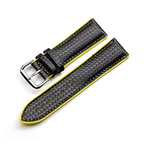 NLNKDTDPAK Leder Wactech Strap Kohlefaser Armband 18mm 20mm 22mm Silikongummi Boden wasserdichte Nähte Wist Armbänder(Yellow,22mm) von NLNKDTDPAK