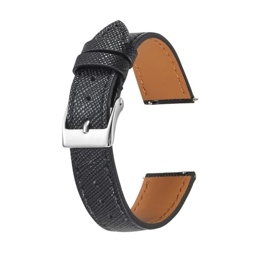 NLNKDTDPAK Lederarmband, 18 mm, 20 mm, 22 mm, schmales Uhrenarmband, Schnellverschluss, weiches Uhrenarmband for Herren(Black silver buckle,20mm) von NLNKDTDPAK