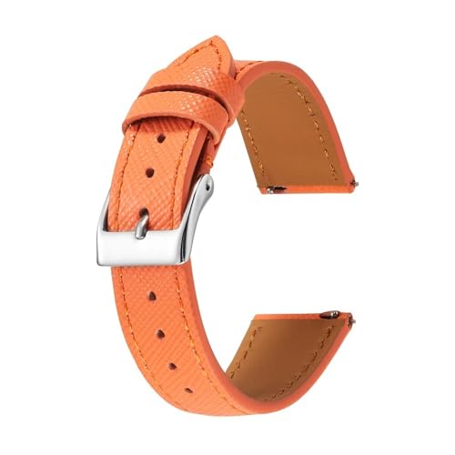 NLNKDTDPAK Lederarmband, 18 mm, 20 mm, 22 mm, schmales Uhrenarmband, Schnellverschluss, weiches Uhrenarmband for Herren(Orange silver buckle,18mm) von NLNKDTDPAK