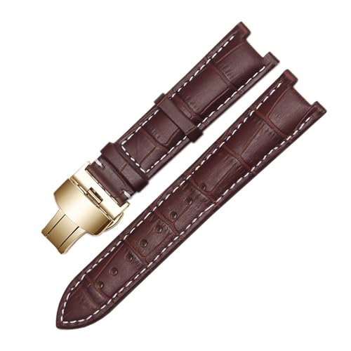 NLNKDTDPAK Lederarmband, passend for GC-Armband, 22 x 13 mm, 20 x 11 mm, gekerbtes Armband mit Edelstahlschnalle(Brown white gold,22-13mm) von NLNKDTDPAK