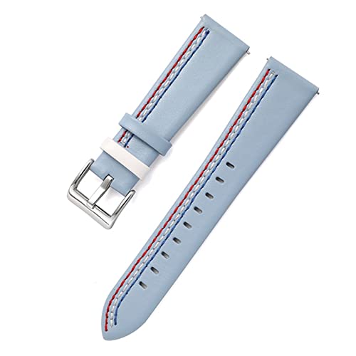 NLNKDTDPAK Lederarmband 20mm 22mm Personalisierte Stichmuster Schnellspanner Watch Strap Fit for Samsung(Light Blue,20mm) von NLNKDTDPAK