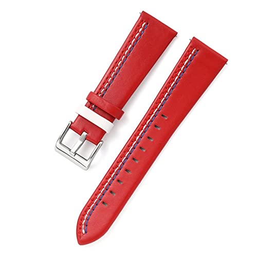 NLNKDTDPAK Lederarmband 20mm 22mm Personalisierte Stichmuster Schnellspanner Watch Strap Fit for Samsung(Red,22mm) von NLNKDTDPAK