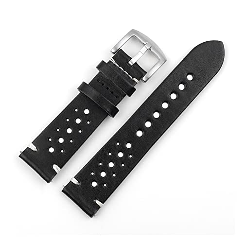 NLNKDTDPAK Lederband Poröse Uhr Band 18mm 20mm 22mm Uhr Armband Zubehör Hohl Design Männer Watchstrap Ersatzgürtel(Black,22mm) von NLNKDTDPAK