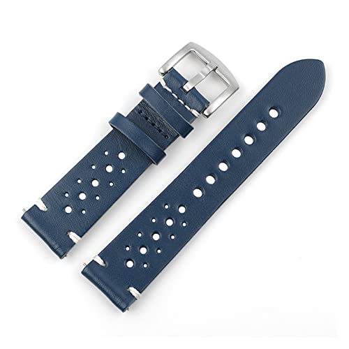 NLNKDTDPAK Lederband Poröse Uhr Band 18mm 20mm 22mm Uhr Armband Zubehör Hohl Design Männer Watchstrap Ersatzgürtel(Blue,20mm) von NLNKDTDPAK