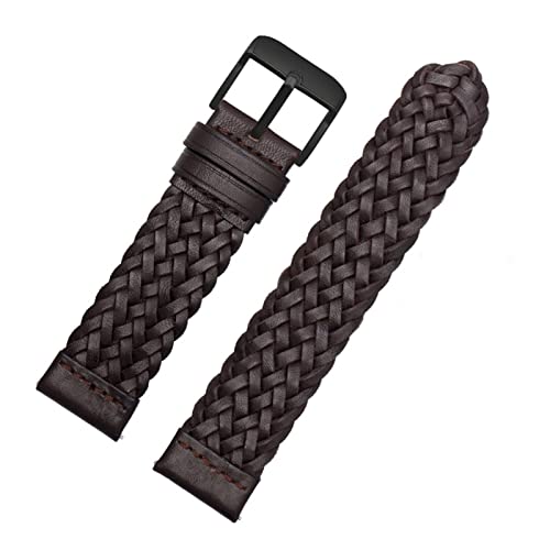 NLNKDTDPAK Ledergewebtes Gurt for Smart Watch 20mm 22mm 24mm Männer und Frauen Universal Quick Release Leder Armband Armband(Brown black buckle,22mm) von NLNKDTDPAK