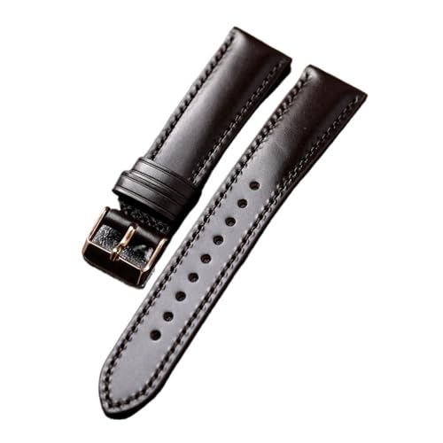 NLNKDTDPAK Lederschicht-Uhrenarmband 18 19 20 21 22 mm schwarzes Curry-Lederarmband, Vintage-Stil for Herren(B rose gold buckle,18mm) von NLNKDTDPAK