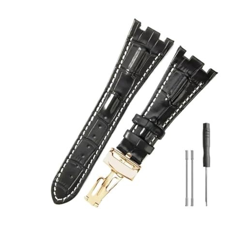 NLNKDTDPAK Lederuhrenarmbänder passend for Audemars und passend for Piguet Royal Oak 15710 26471 26474 28 mm mit Faltschließe(Black white-Gold-Z1) von NLNKDTDPAK
