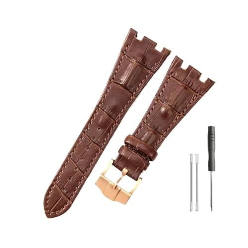 NLNKDTDPAK Lederuhrenarmbänder passend for Audemars und passend for Piguet Royal Oak 15710 26471 26474 28 mm mit Faltschließe(Brown-Rose-K13) von NLNKDTDPAK