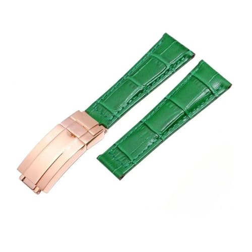 NLNKDTDPAK Muster-Leder-Uhrenarmbänder, 20 mm, passend for Rolex-Uhrenarmband, Daytona Submariner GMT RX-Armband, Faltschließe(Green-rose gold) von NLNKDTDPAK