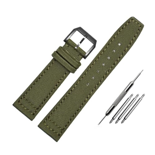 NLNKDTDPAK Nylon-Canvas mit Leder-Unterseite, Uhrenarmband, 20, 21, 22, Armeegrün, Blau, Schwarz, passend for IWC Mark-xx Pilot Portugieser(Army green-B pin,22mm) von NLNKDTDPAK
