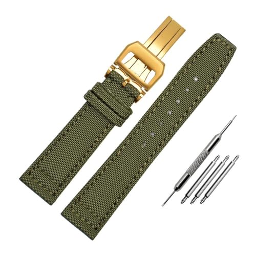 NLNKDTDPAK Nylon-Canvas mit Leder-Unterseite, Uhrenarmband, 20, 21, 22, Armeegrün, Blau, Schwarz, passend for IWC Mark-xx Pilot Portugieser(Army green-Gold,22mm) von NLNKDTDPAK