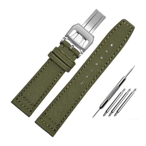 NLNKDTDPAK Nylon-Canvas mit Leder-Unterseite, Uhrenarmband, 20, 21, 22, Armeegrün, Blau, Schwarz, passend for IWC Mark-xx Pilot Portugieser(Army green-Silver,21mm) von NLNKDTDPAK