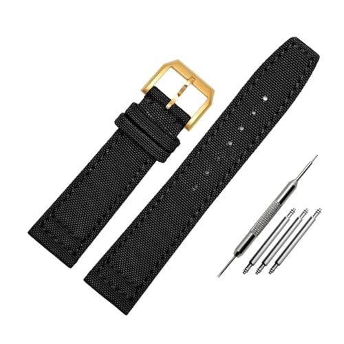 NLNKDTDPAK Nylon-Canvas mit Leder-Unterseite, Uhrenarmband, 20, 21, 22, Armeegrün, Blau, Schwarz, passend for IWC Mark-xx Pilot Portugieser(Black-G pin,22mm) von NLNKDTDPAK