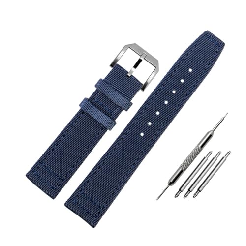 NLNKDTDPAK Nylon-Canvas mit Leder-Unterseite, Uhrenarmband, 20, 21, 22, Armeegrün, Blau, Schwarz, passend for IWC Mark-xx Pilot Portugieser(Blue-S pin,22mm) von NLNKDTDPAK