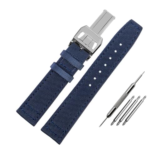 NLNKDTDPAK Nylon-Canvas mit Leder-Unterseite, Uhrenarmband, 20, 21, 22, Armeegrün, Blau, Schwarz, passend for IWC Mark-xx Pilot Portugieser(Blue-Silver,22mm) von NLNKDTDPAK