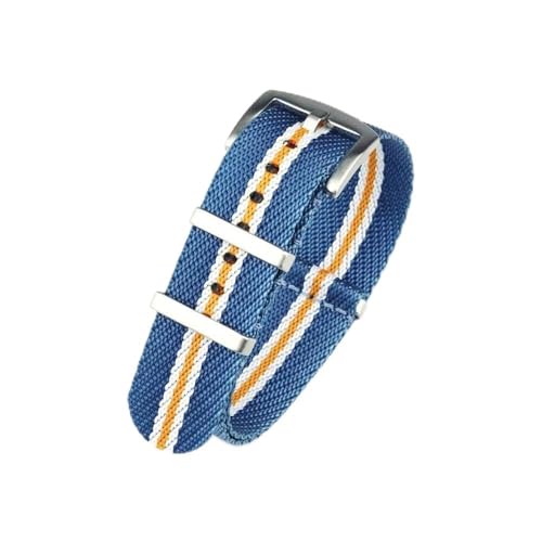 NLNKDTDPAK Nylon-Uhrenarmband, 20 mm, 22 mm, gestreift, Ersatz-Uhrenarmband, Militär-Armband-Zubehör, passend for T-udor Uhrenarmbänder(Blue white orage 1,20mm) von NLNKDTDPAK