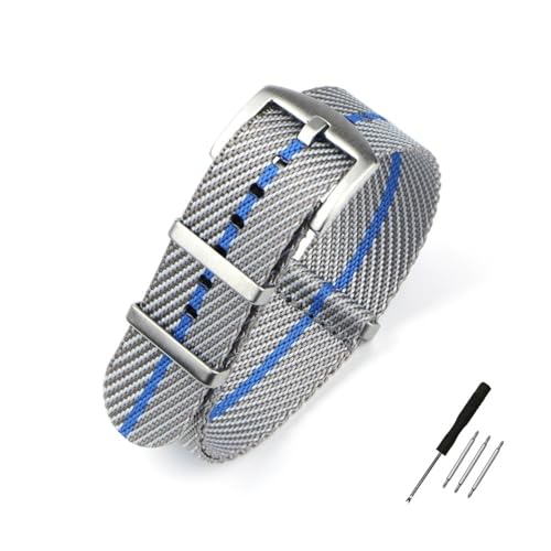 NLNKDTDPAK Nylon-Uhrenarmband, 20 mm, 22 mm, gestreift, Ersatz-Uhrenarmband, Militär-Armband-Zubehör, passend for T-udor Uhrenarmbänder(Grey blue 1,22mm) von NLNKDTDPAK