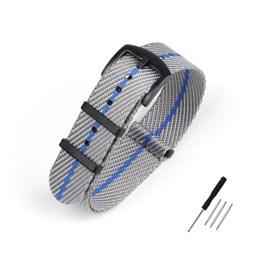 NLNKDTDPAK Nylon-Uhrenarmband, 20 mm, 22 mm, gestreift, Ersatz-Uhrenarmband, Militär-Armband-Zubehör, passend for T-udor Uhrenarmbänder(Grey blue 2,20mm) von NLNKDTDPAK