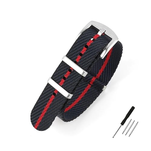 NLNKDTDPAK Nylon-Uhrenarmband, 20 mm, 22 mm, gestreift, Ersatz-Uhrenarmband, Militär-Armband-Zubehör, passend for T-udor Uhrenarmbänder(Navy black red 1,20mm) von NLNKDTDPAK
