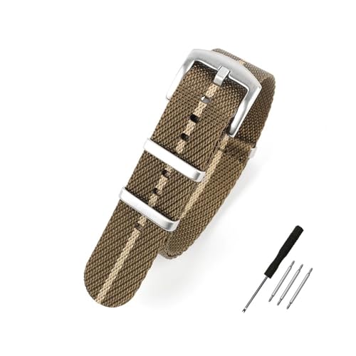 NLNKDTDPAK Nylon-Uhrenarmband, 20 mm, 22 mm, gestreift, Ersatz-Uhrenarmband, Militär-Armband-Zubehör, passend for T-udor Uhrenarmbänder(Oilver khaki 1,22mm) von NLNKDTDPAK