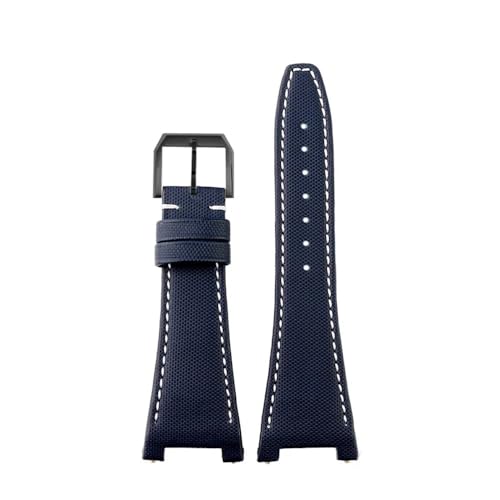 NLNKDTDPAK Nylon mit unterem Uhrenarmband, 28 x 19 mm, Kerbschnittstelle, schwarz, blau, weiße Linien, passend for IWC Ingenieur IW500501 IW3785(Blue white-B pin) von NLNKDTDPAK