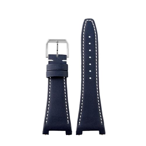 NLNKDTDPAK Nylon mit unterem Uhrenarmband, 28 x 19 mm, Kerbschnittstelle, schwarz, blau, weiße Linien, passend for IWC Ingenieur IW500501 IW3785(Blue white-S pin) von NLNKDTDPAK